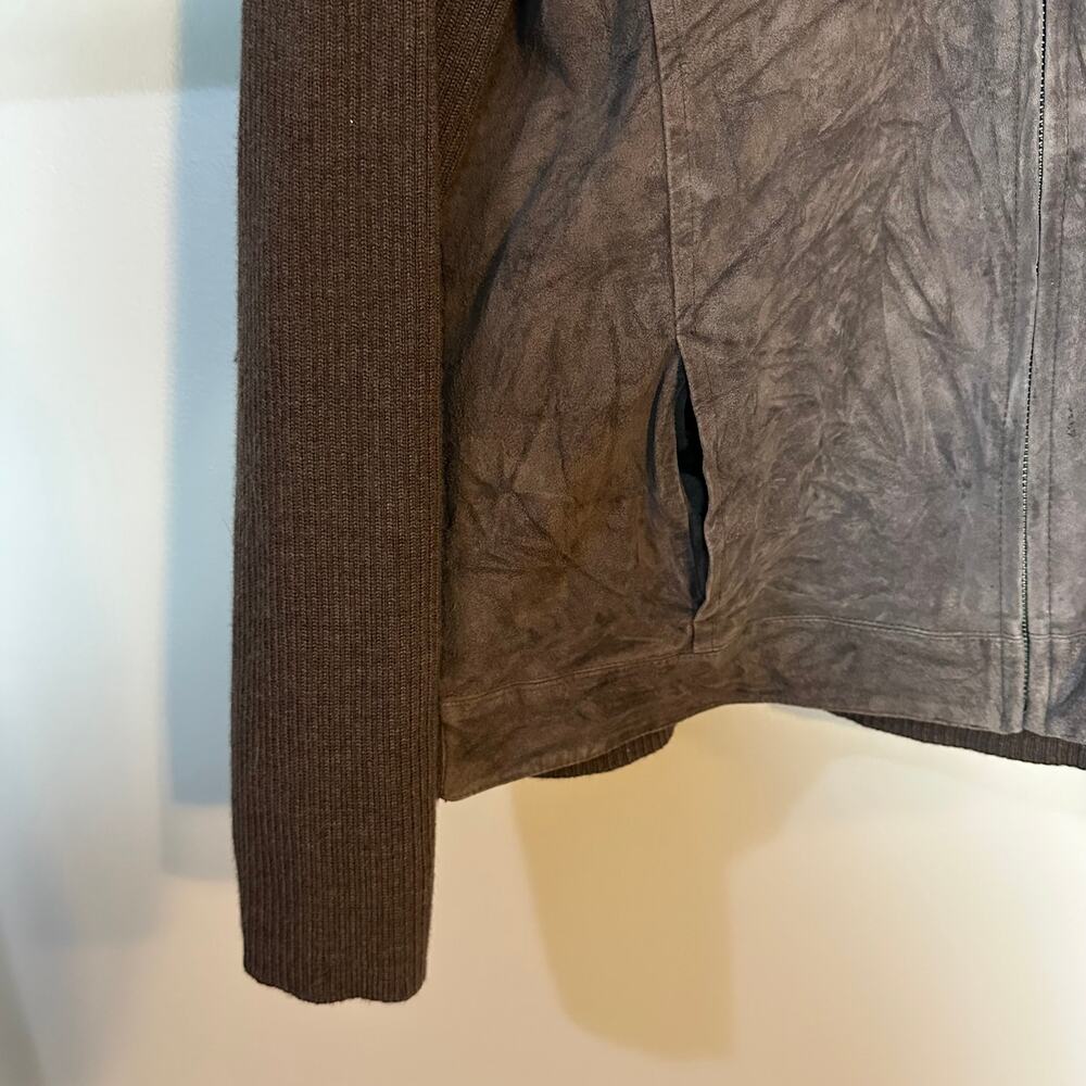 Pendleton Brown Leather & Merino Wool Jacket SZ LARGE Full Zip Knit Classic Coat - Picture 2 of 11